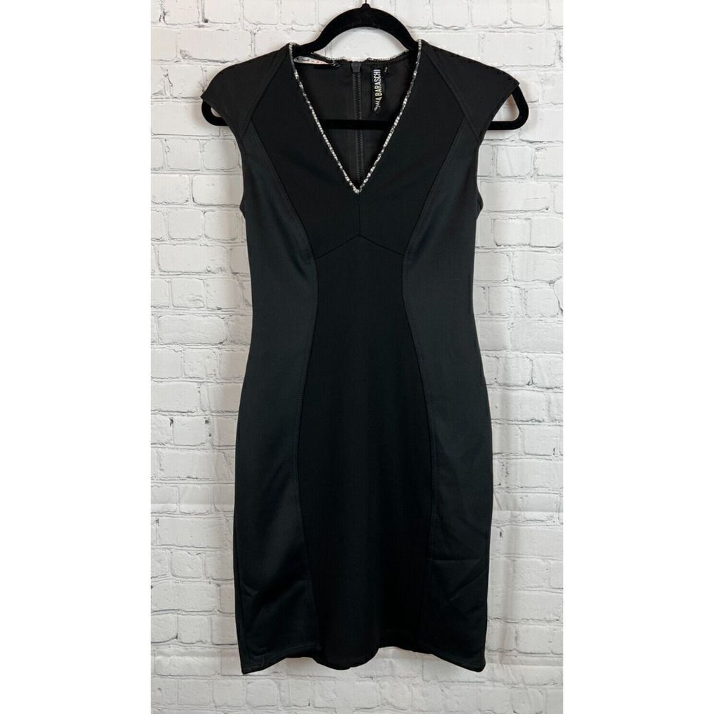 YOANA BARASCHI black bodycon sleeveless knit lined stretch sheath dress XS